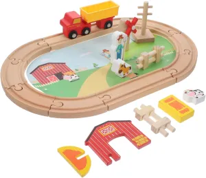 Funny Wooden Train Plaything for Kids Toddlers Train Set Farm Tracks Enhances Fine Motor Skills Easy to Assemble Disassemble
