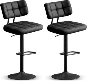 Furniliving Upholstered Bar Stools Set of 2, Faux Leather Swivel Bar Stools with Back, Adjustable Counter Height Barstools for Kitchen Island, Dining Space, Black
