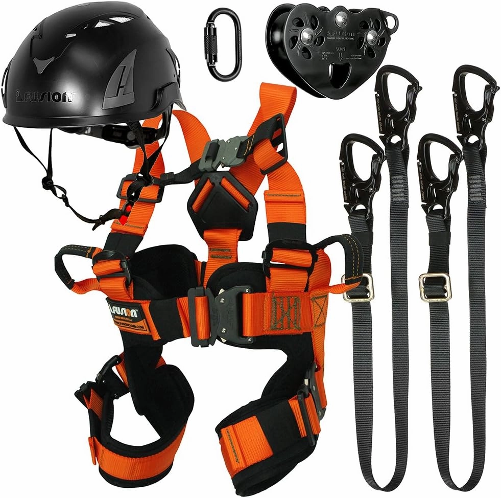 Fusion Climb Tactical Edition – Child Zip line Harness Adventure w/Dual Lanyard, Carabiner, Trolley, and Helmet for Outdoor Expanding, Zipline Belt Rappelling