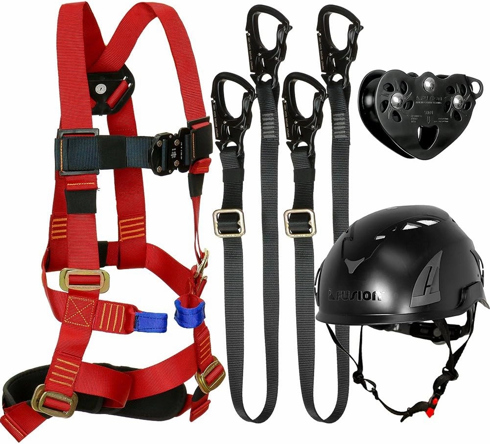 Fusion Climb Tactical Edition Kids Commercial Zip Line Kit Harness/Dual Lanyard/Trolley/Helmet Bundle FTK-K-HLLTH-08