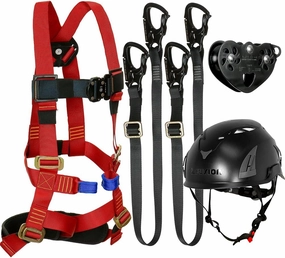 Fusion Climb Tactical Edition Kids Commercial Zip Line Kit Harness/Dual Lanyard/Trolley/Helmet Bundle FTK-K-HLLTH-08