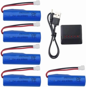 Fytoo 5PCS 3.7V 650mah Lithium Battery with 5 in 1Charger for SYMA Q9 H126 H131 H118 RH701 Remote Control Boat High Speed Boat Toy Electric Boat Water Boat Model Ship Llithium Battery Accessories