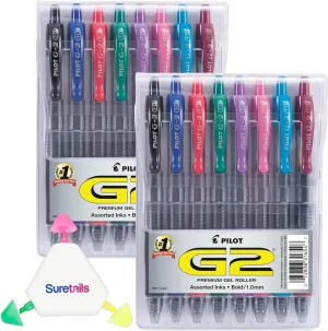 G2 Gel Roller Pens, 0.19 Oz, Bundled Multicolor Highlighter Pen, Bold Point 1mm, Assorted Color Gel Pens, Smooth Gel Ink Writing, Long-Lasting Ink~ [Pack Of 2]