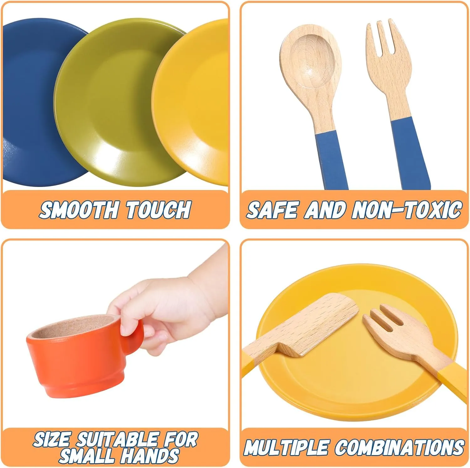 GAGAKU Wooden Play Food Sets for Kids Kitchen, Montessori Wooden Play Food Toys with Plates and Dishes for Toddler Boys & Girls Gifts