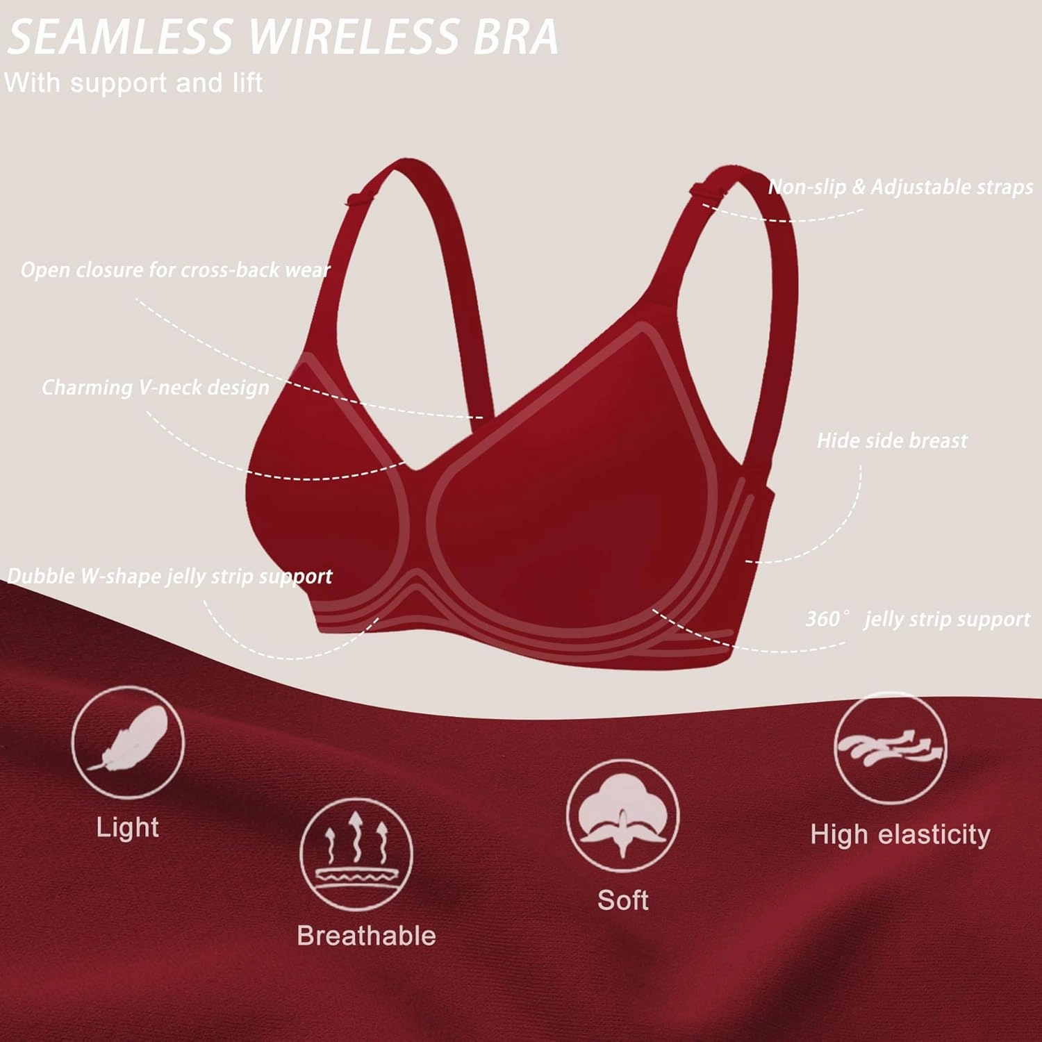 Gailife Smooth Wireless Bras for Women No Underwire Comfort Seamless Supportive Bra Raceback Push Up Bralettes Full Coverage