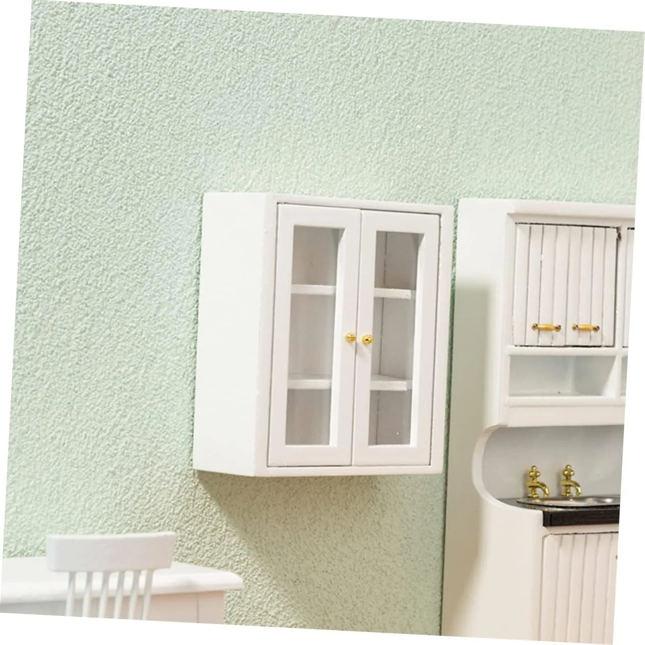 GALPADA 4pcs Miniature Scene Furniture Cabinet Mini Furniture Prop Mini Dollhouse Furniture Kitchen Tiny House Mini House Cabinet Windows Mini House Decoration Miniatures Door White Wooden