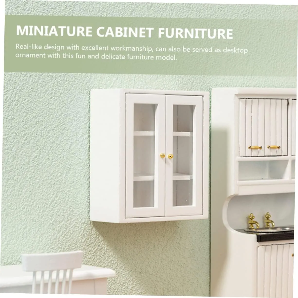 GALPADA 4pcs Miniature Scene Furniture Cabinet Mini Furniture Prop Mini Dollhouse Furniture Kitchen Tiny House Mini House Cabinet Windows Mini House Decoration Miniatures Door White Wooden