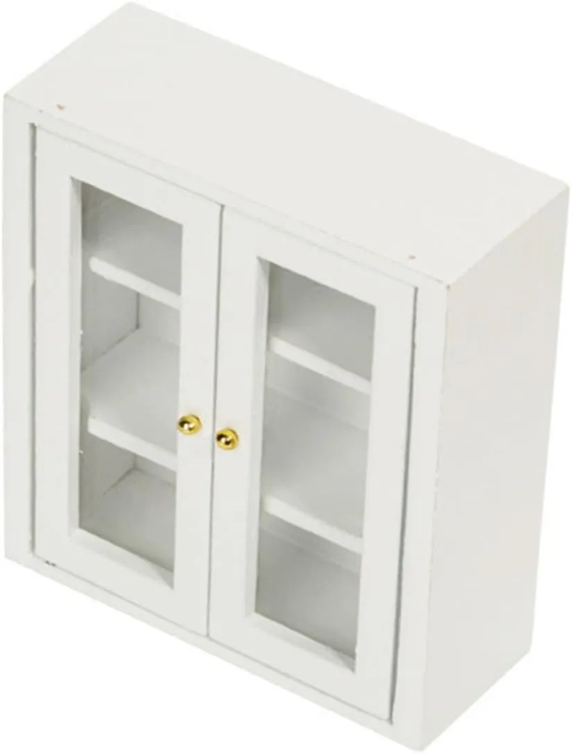 GALPADA 4pcs Miniature Scene Furniture Cabinet Mini Furniture Prop Mini Dollhouse Furniture Kitchen Tiny House Mini House Cabinet Windows Mini House Decoration Miniatures Door White Wooden