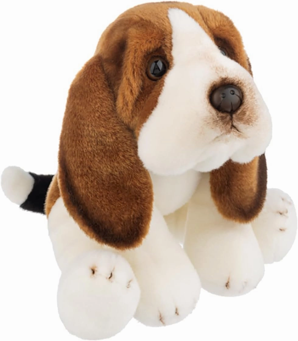 Ganz Basset Hound Plush Toy - 12-inch Realistic Stuffed Animal, Brown and White Soft Cuddly Toy