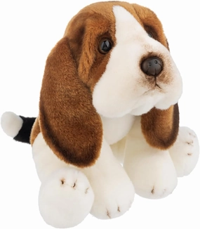 Ganz Basset Hound Plush Toy - 12-inch Realistic Stuffed Animal, Brown and White Soft Cuddly Toy