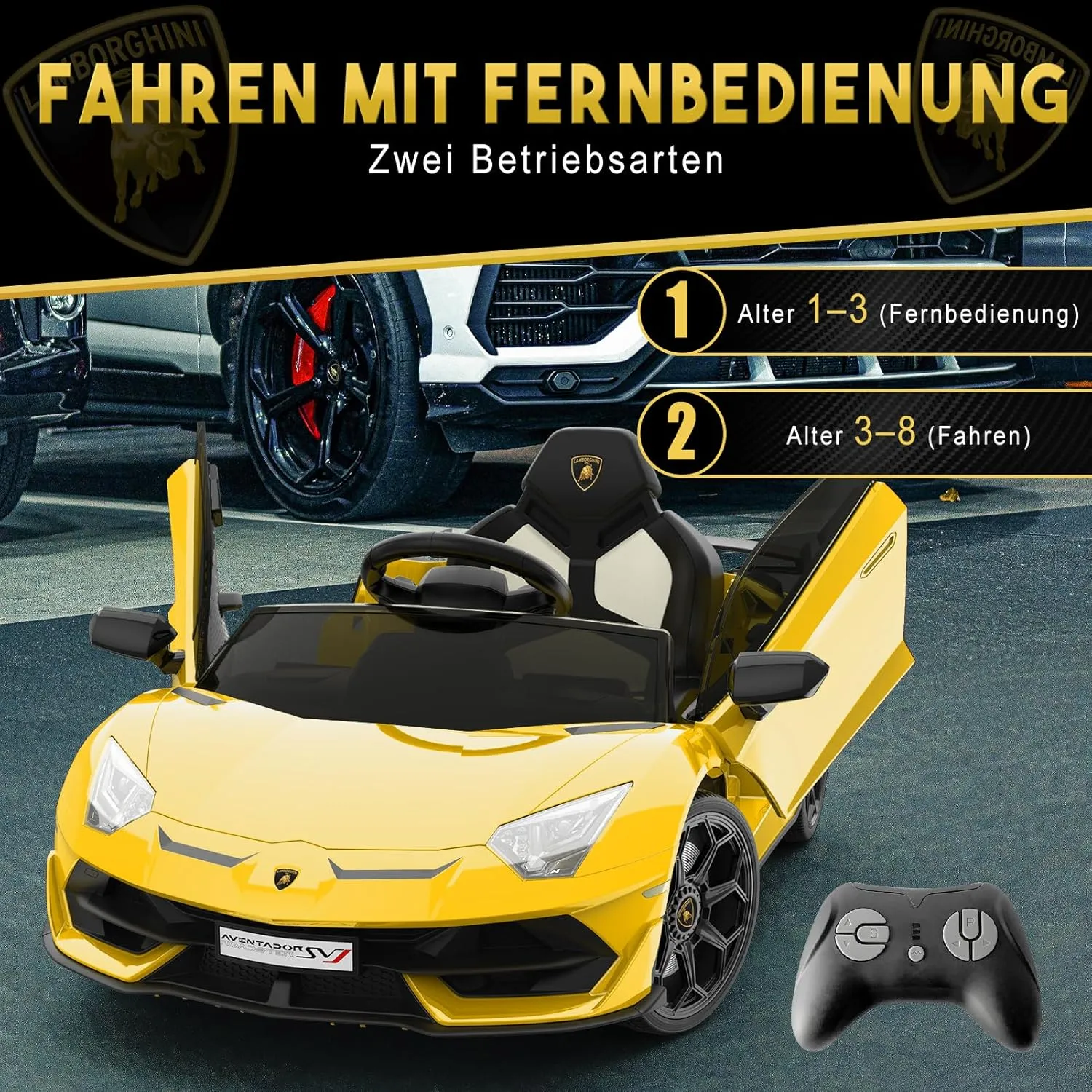 Garvee 12V Kids Electric Car with Remote Control, LED Lights & Sound System - Licensed Lamborghini Battery Powered Ride-On Toy for Boys & Girls