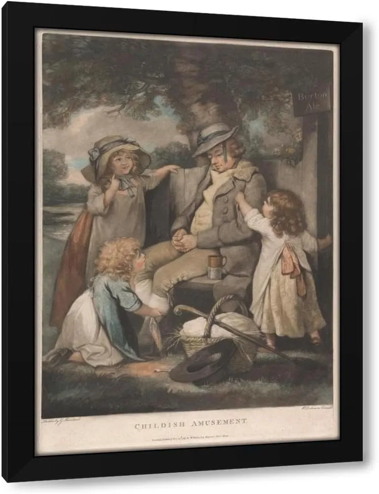 George Morland 34x48 Huge Black Modern Framed Art Print Titled: Childish Amusement (1789)