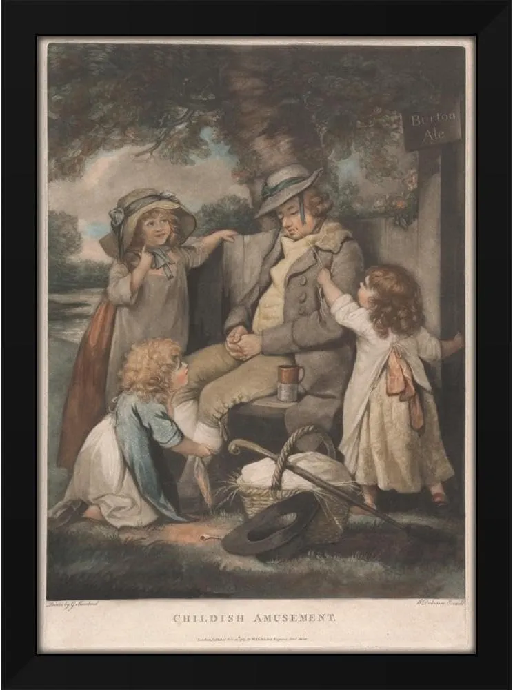 George Morland 34x48 Huge Black Modern Framed Art Print Titled: Childish Amusement (1789)