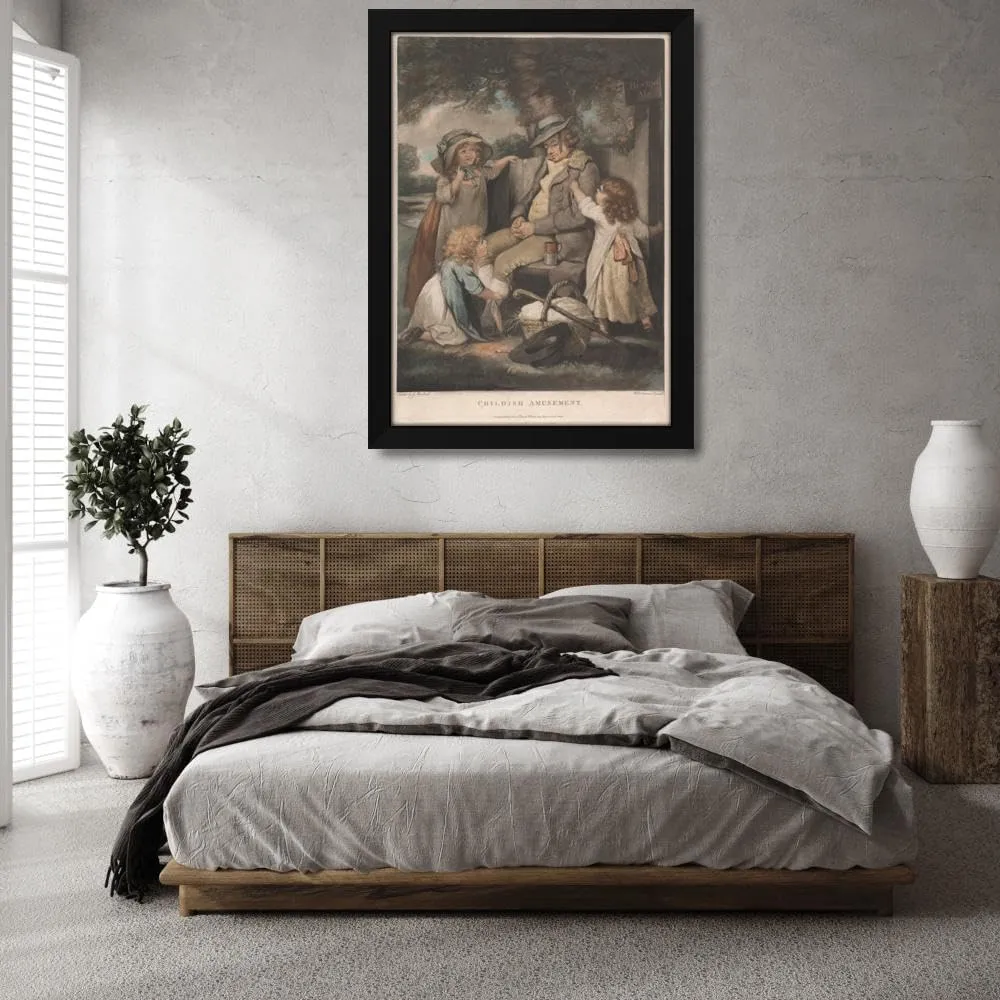 George Morland 34x48 Huge Black Modern Framed Art Print Titled: Childish Amusement (1789)
