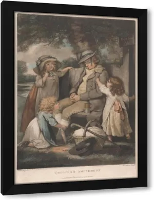 George Morland 34x48 Huge Black Modern Framed Art Print Titled: Childish Amusement (1789)