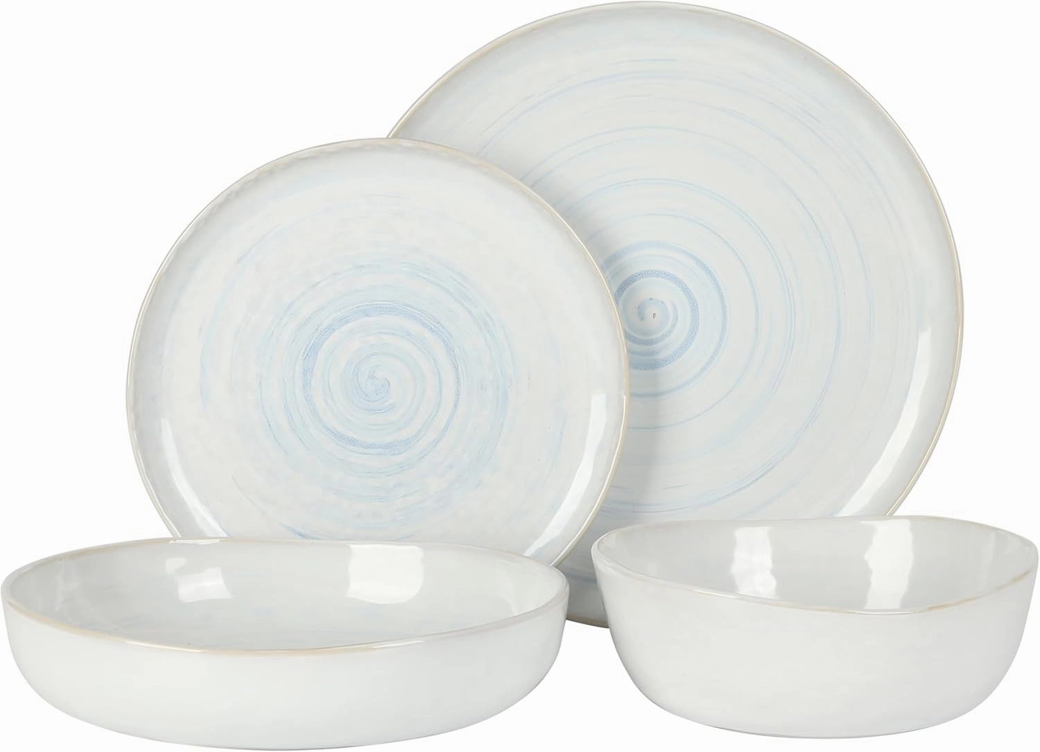 Gibson Elite Auckland Blue Swirl Stoneware Reactive Glaze 16 Piece (Service for 4) Plates and Bowls Dinnerware Set