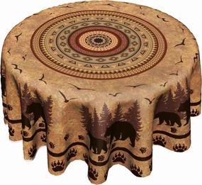 Giwawa Rustic Bear Round Tablecloth 60 Inch Vintage Wildlife Animal Paw Circle Table Cover Boho Ethnic Country Style Stain Resistant Table Cloth for Kitchen Dining Picnic Party Decor