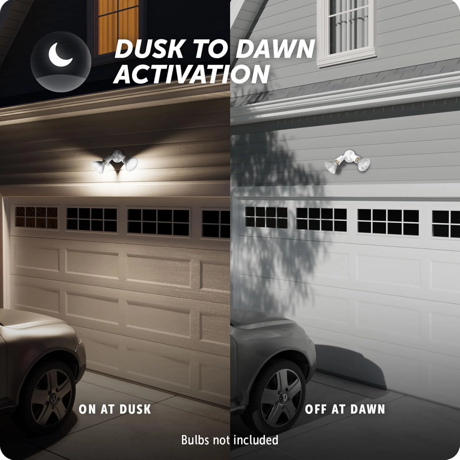 GLOBE Electric 17000081 240 W Twin Head White Hardwired Automatic Dusk to Dawn Security Flood Light, Spotlight, Outdoor, Outside House Lights
