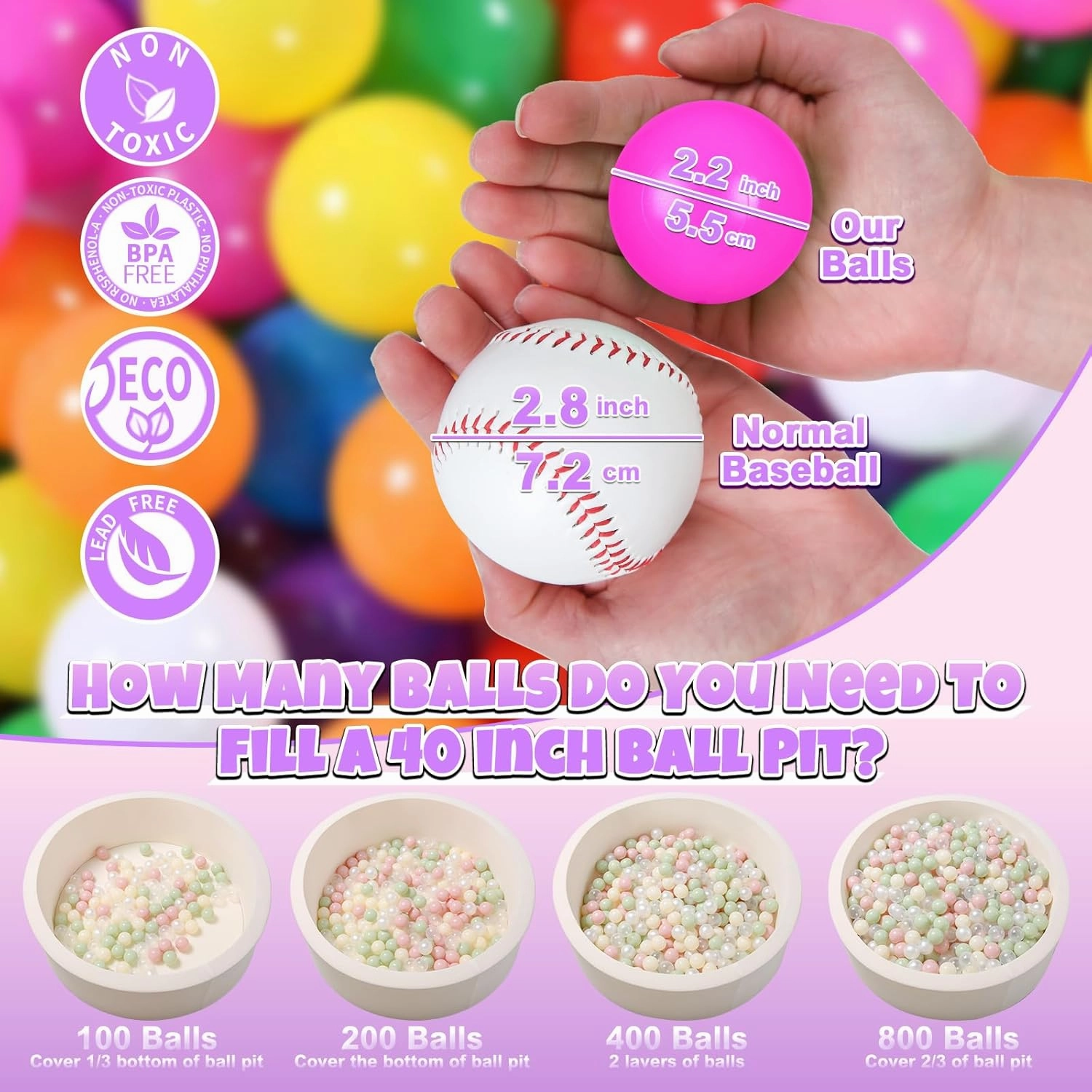 GOGOSO Ball Pit Balls for Toddles Kids Plastic Ballpits Accessories Crush Proof Durable Fun Shape Play Baby Bath Toys 50 100 200 500 1000