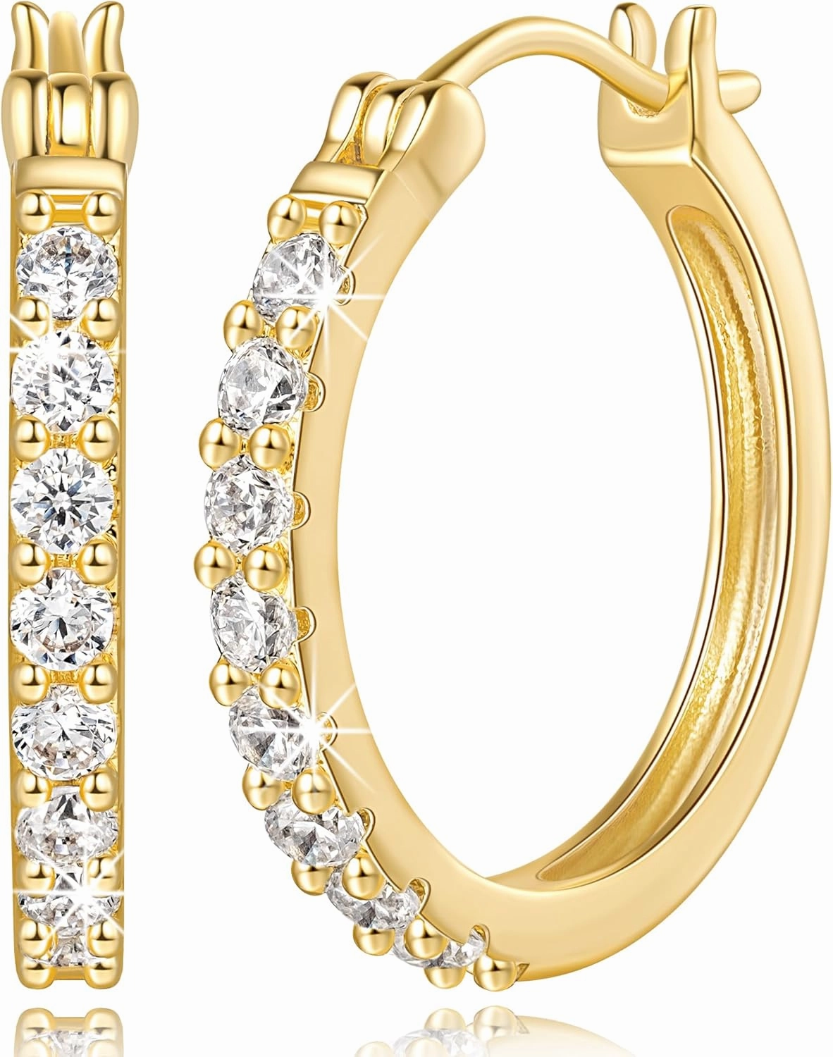 Gold Earrings 14K Gold Hoop Earrings for Women with Cubic Zirconia Adorably Compact and Eye-Catching Statement Hoop Earring for Womens Trendy 20mm