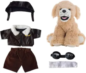 Goldie The Lab/Retriever with Pilot Outfit Helmet Goggles and Scarf, 16 Inch Stuffed Animal Pilot Outfit Aviator Uniform, Soft Plush Toy for Graduation Day and Summers