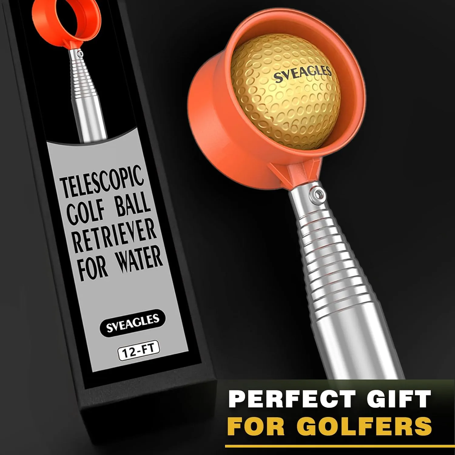 Golf Ball Retriever Telescopic for Water, 12Ft/9Ft Two-Sided Golf Ball Grabber Stainless Steel Ball Retriever Tool Golf Ball Picker Golf Accessories