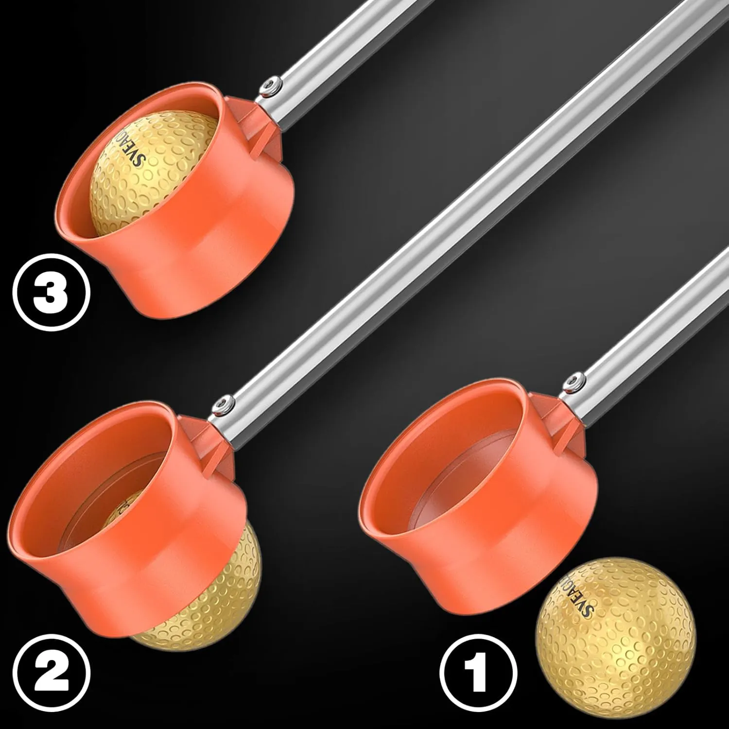 Golf Ball Retriever Telescopic for Water, 12Ft/9Ft Two-Sided Golf Ball Grabber Stainless Steel Ball Retriever Tool Golf Ball Picker Golf Accessories