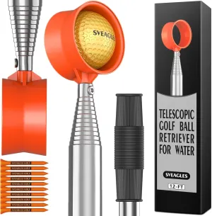 Golf Ball Retriever Telescopic for Water, 12Ft/9Ft Two-Sided Golf Ball Grabber Stainless Steel Ball Retriever Tool Golf Ball Picker Golf Accessories