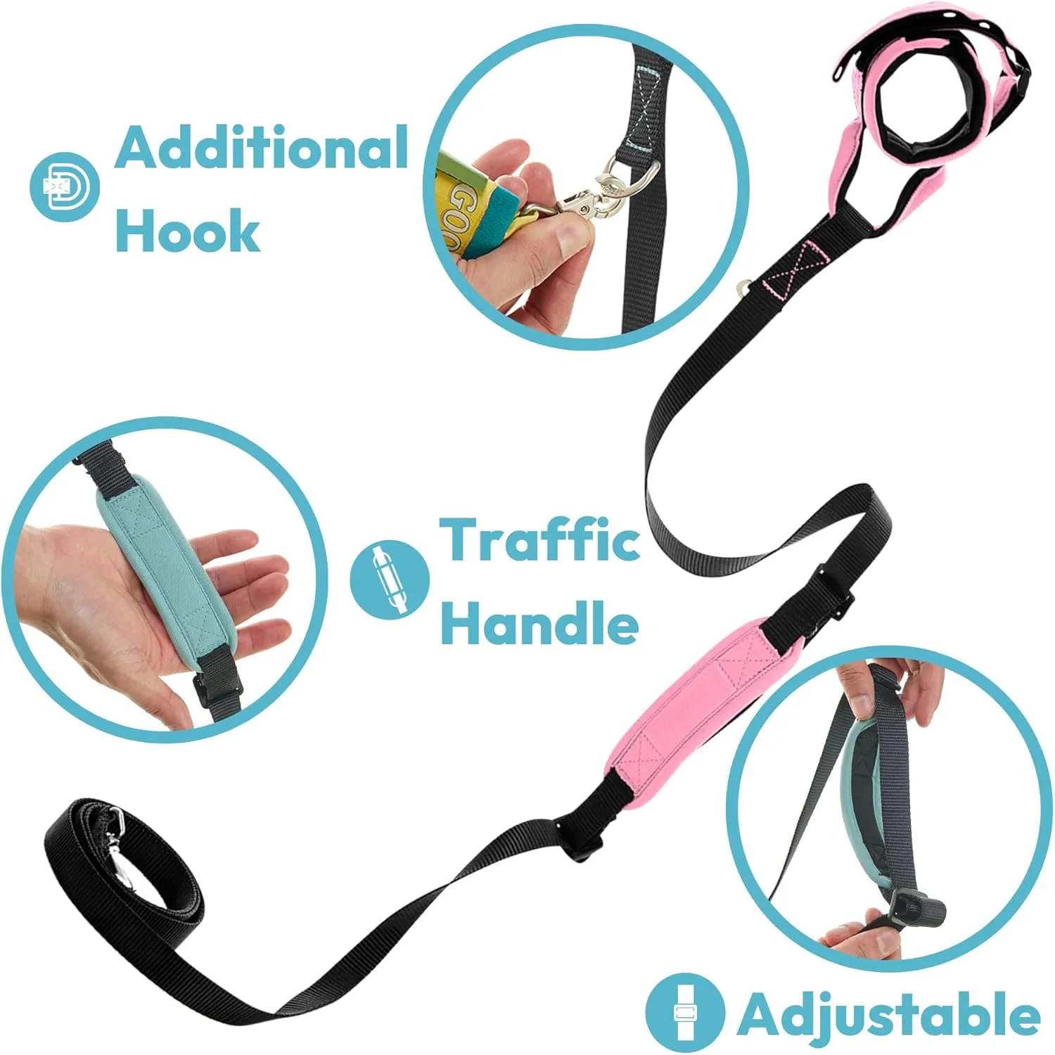 Gooby Wristband Surfer Leash with Traffic Handle - Seattle Blue, 6 FT - Comfortable Handsfree Leash with Adjustable Dual Handle and Additional Hook