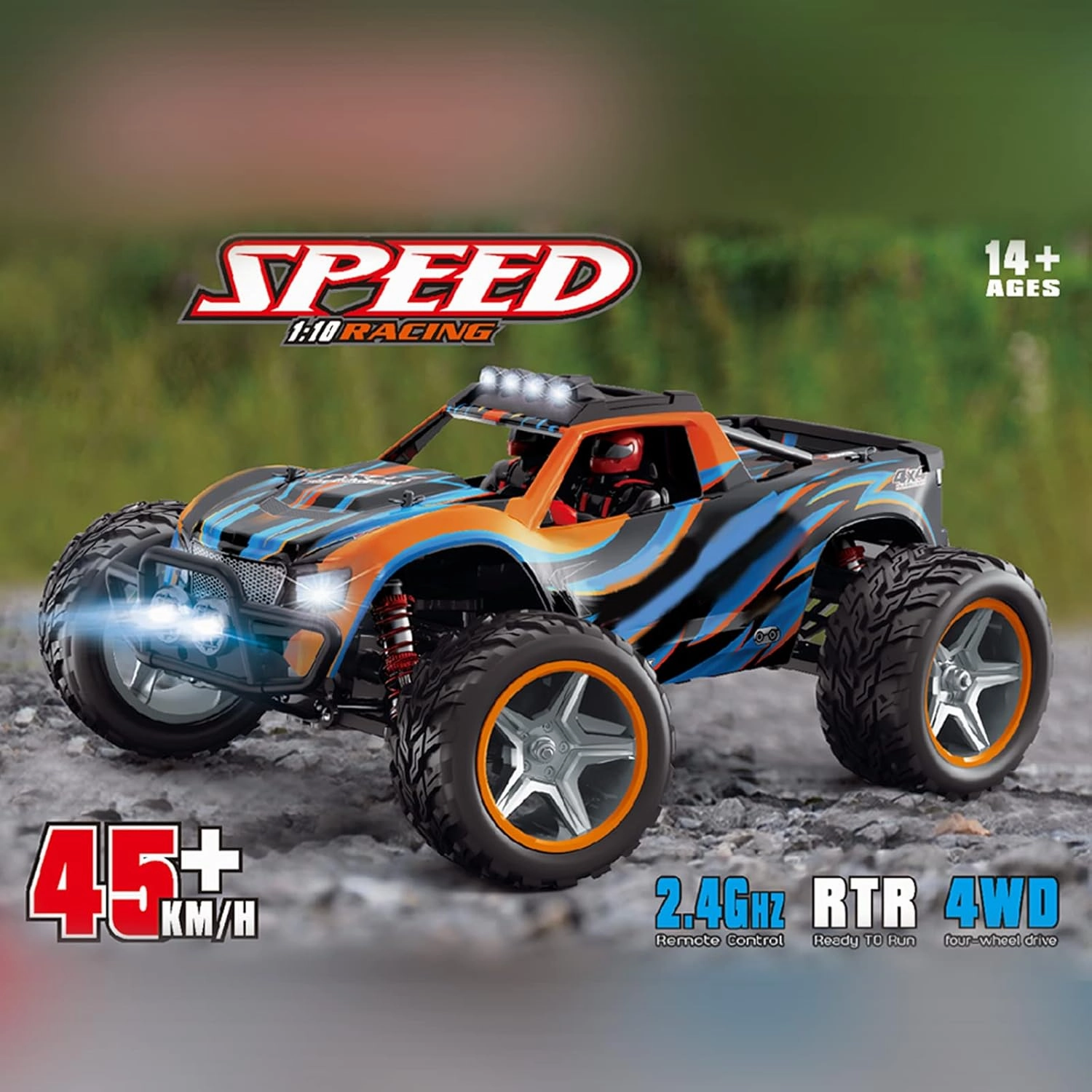 GoolRC WLtoys 104009 RC Truck, 1:10 Scale 4WD Off-Road Car, 2.4GHz 45KM/H High Speed, Electric Toy Vehicle Climbing Car with 2 Batteries for Kids and Adults