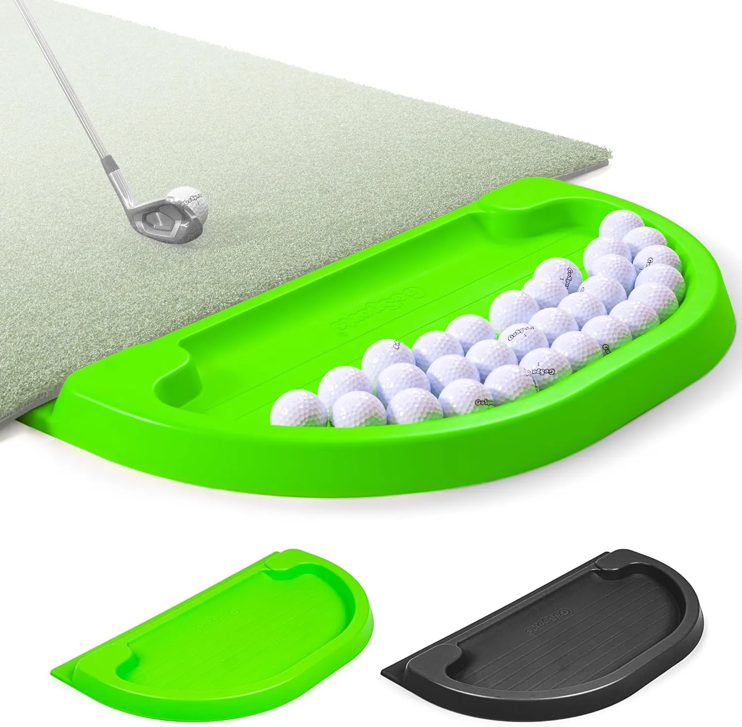 GoSports All-Weather Golf Ball Tray with 70 Ball Capacity - Black or Green - Compatible with All Hitting Mats