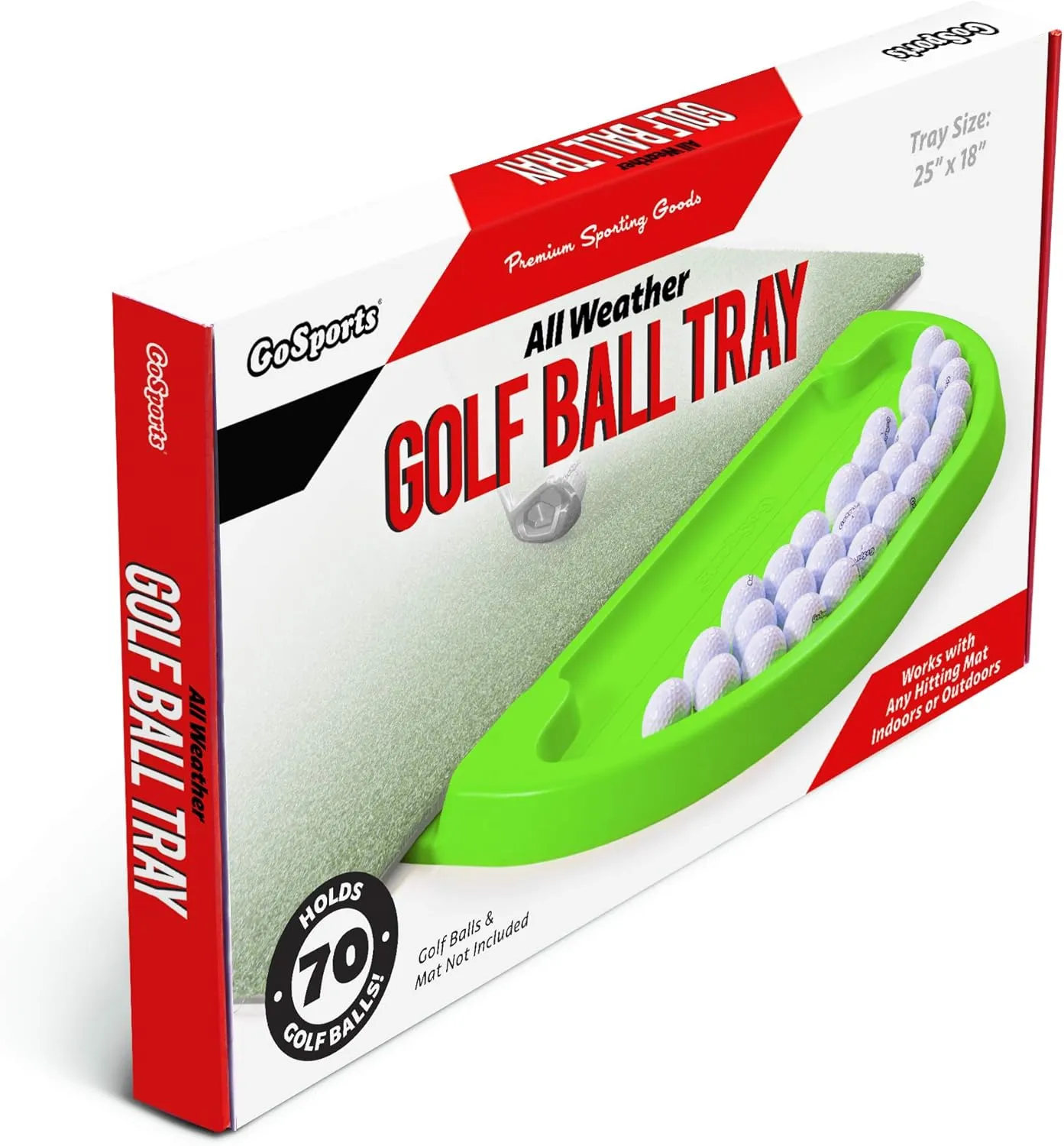 GoSports All-Weather Golf Ball Tray with 70 Ball Capacity - Black or Green - Compatible with All Hitting Mats