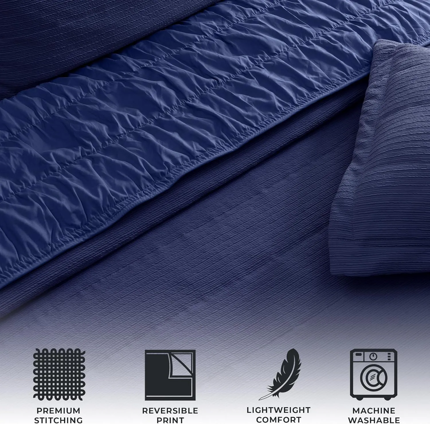 Great Bay Home Textured Spandex King Quilt Set Includes Shams. Navy Heavyweight Bedspread, All-Season Coverlet Bedding Set. Luxurious Warm Bedding Set