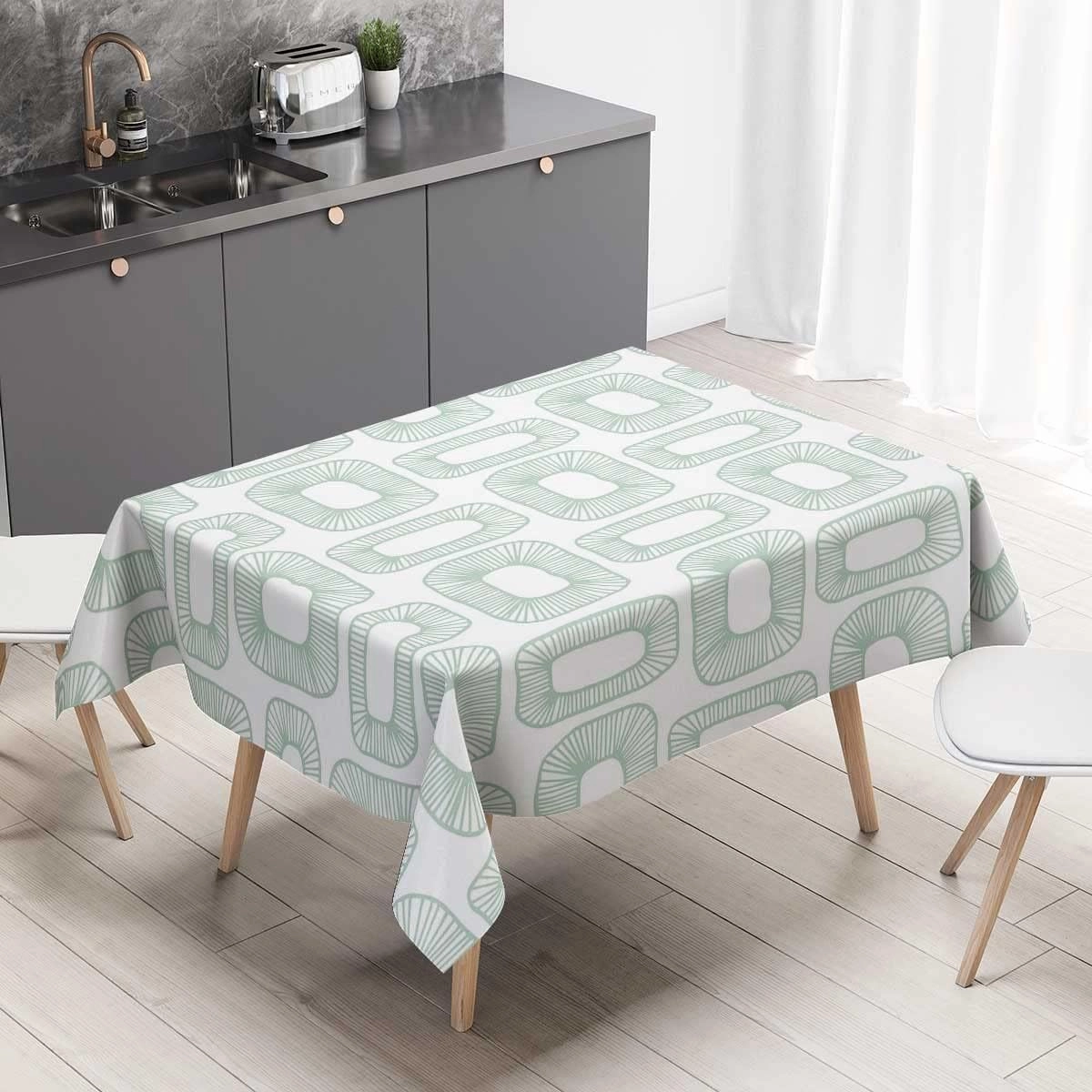 Green Large Tablecloth Lattice Geometry Polka Dots Nordicpatio Table Cover Rectangle Decor for Home Kitchen 60 X 84 Inch
