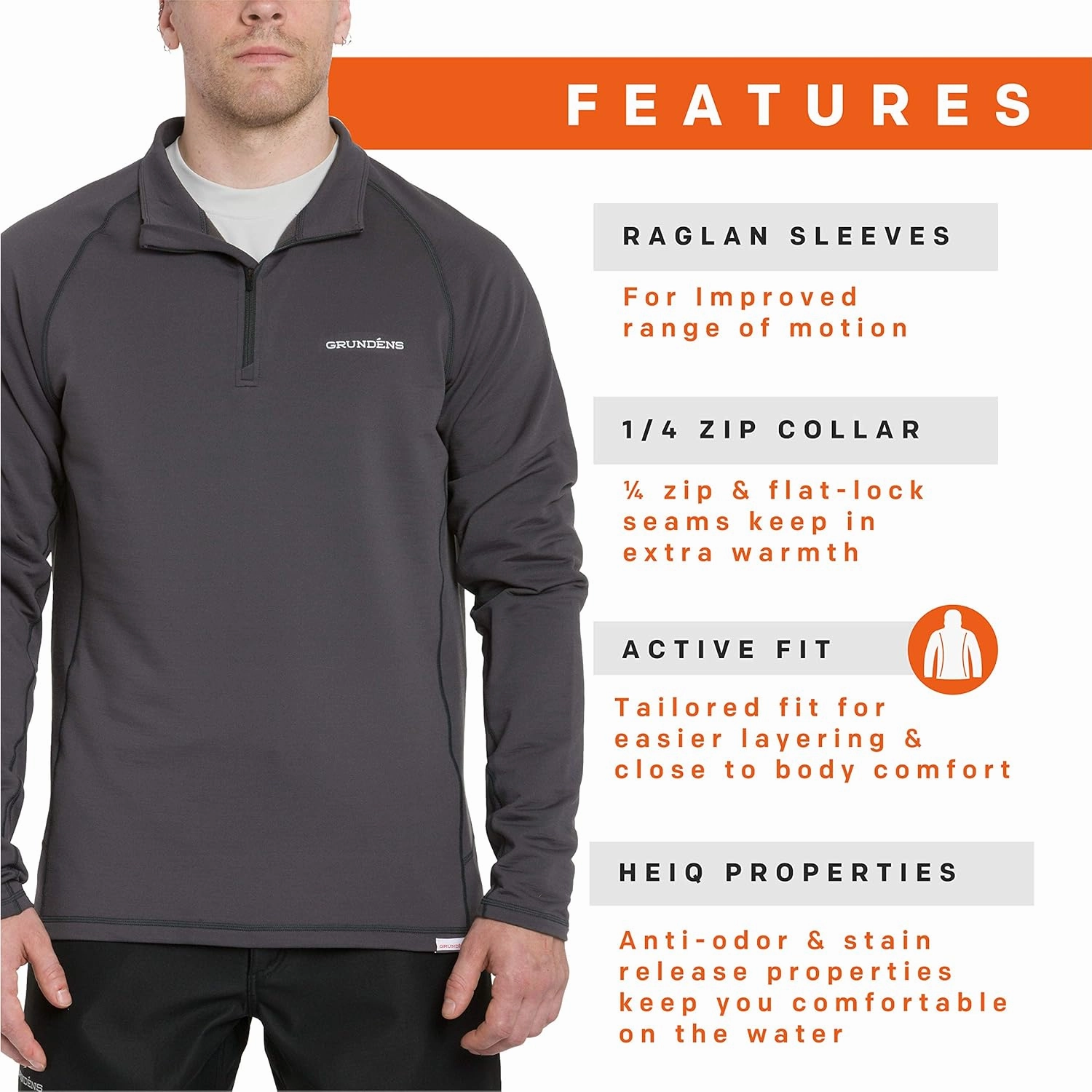 Grundens Men’s Grundies Mid 1/4 Top | Base Layer, Anti-Odor