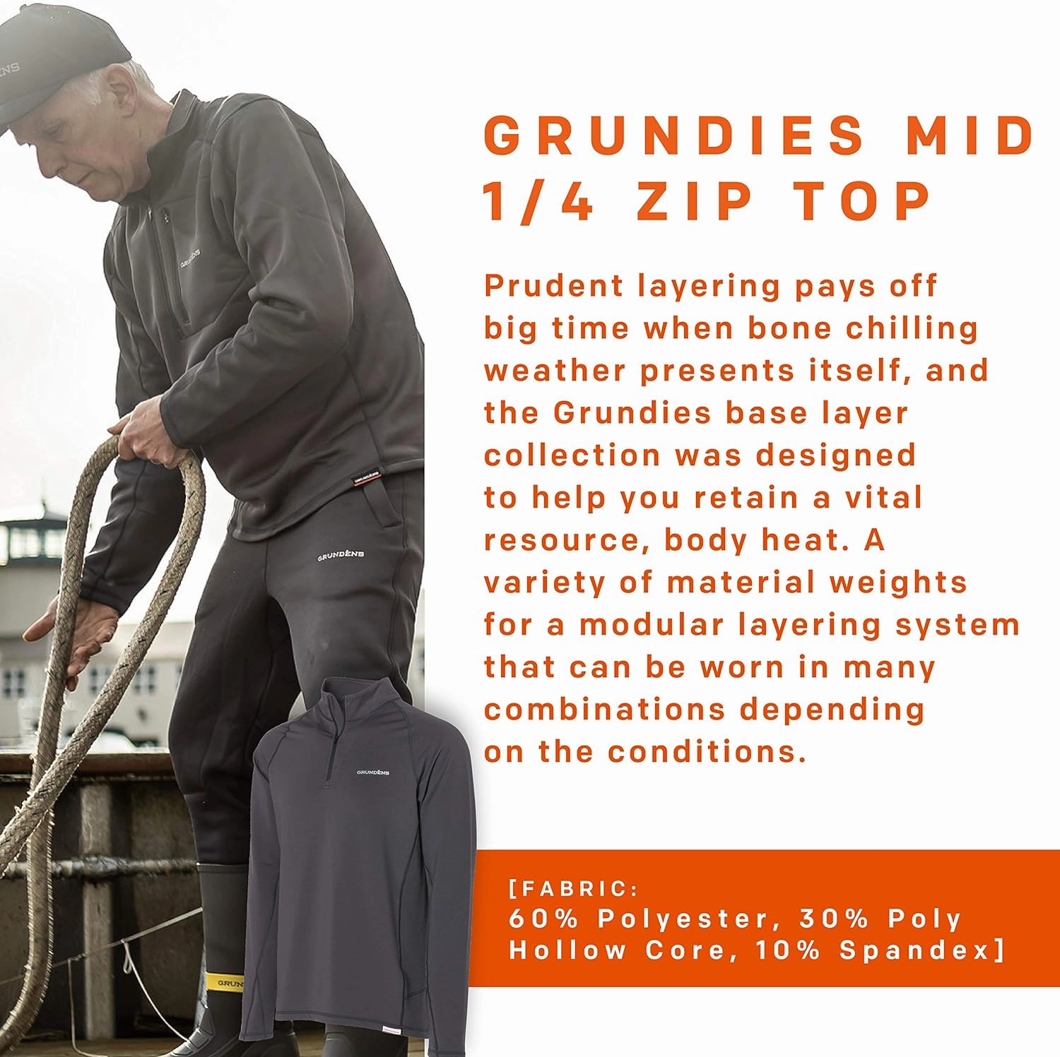 Grundens Men’s Grundies Mid 1/4 Top | Base Layer, Anti-Odor