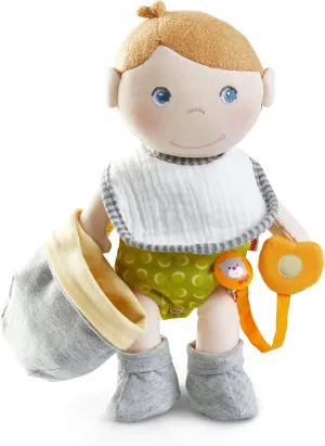HABA Soft Doll Maxime Baby Doll Accessories Set - Machine Washable Plush Toys for 2 Year Old Girl and Boy - 11 ½“ Gift Set for Early Learning and Role Playing Skills