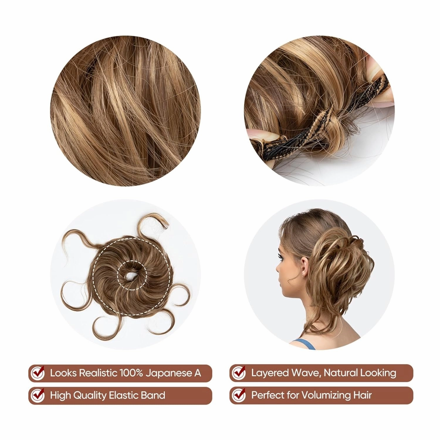 Hair Bun Synthetic Messy Bun Elastic Hairpieces Curly Scrunchie Black Blonde Brown Natural Hair Chignon Updo Donut Fake Hair For Women Chignon Hairpieces(10H86)