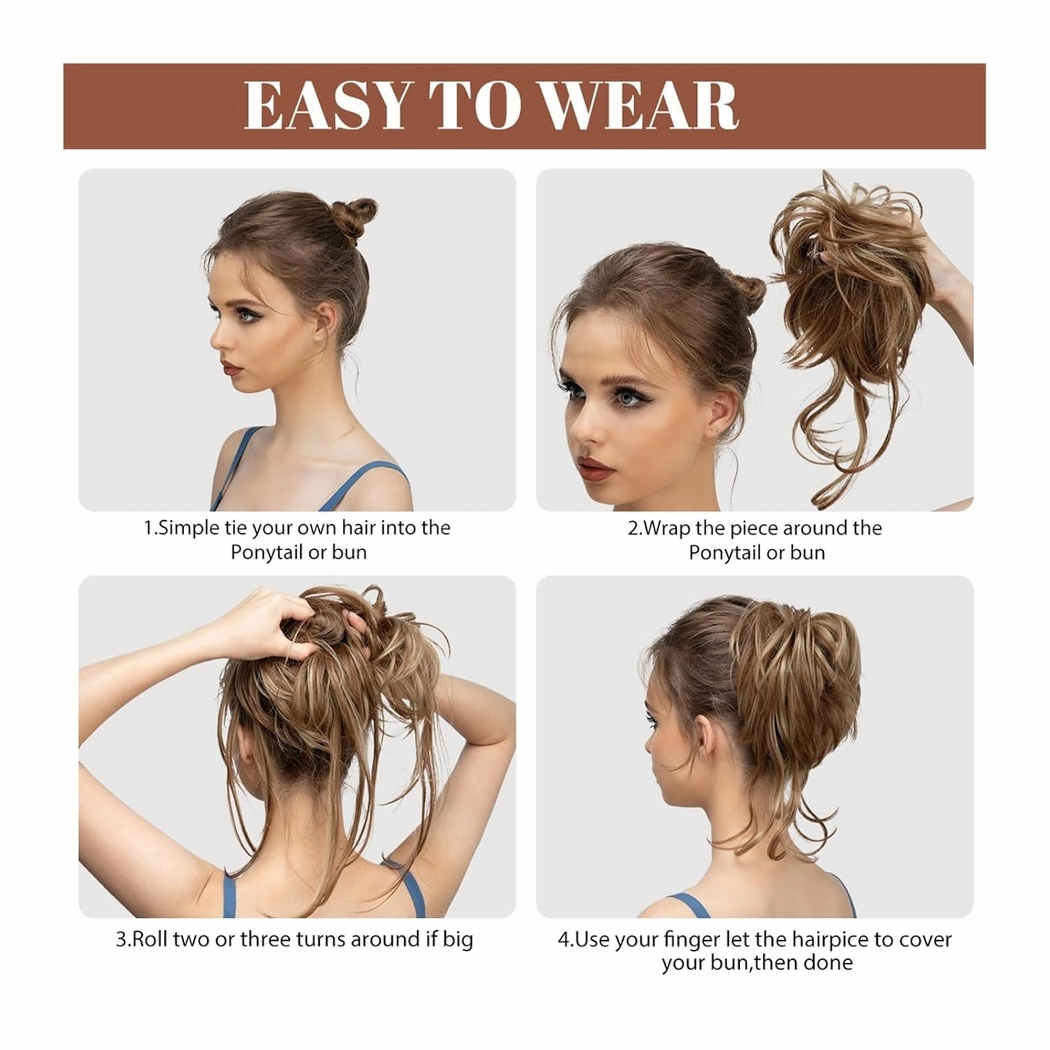 Hair Bun Synthetic Messy Bun Elastic Hairpieces Curly Scrunchie Black Blonde Brown Natural Hair Chignon Updo Donut Fake Hair For Women Chignon Hairpieces(10H86)