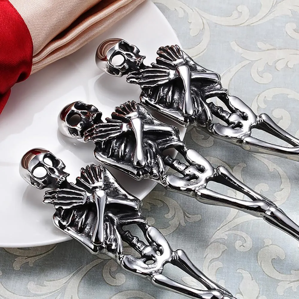 Halloween Essentials Cutlery Silverware Set 18 Piece Flatware Set for 6, Creative Skeleton Handle 18/10 Food-Grade Stainless Steel Utensils Set Best Gift Combo include Forks Spoons And Knives Set