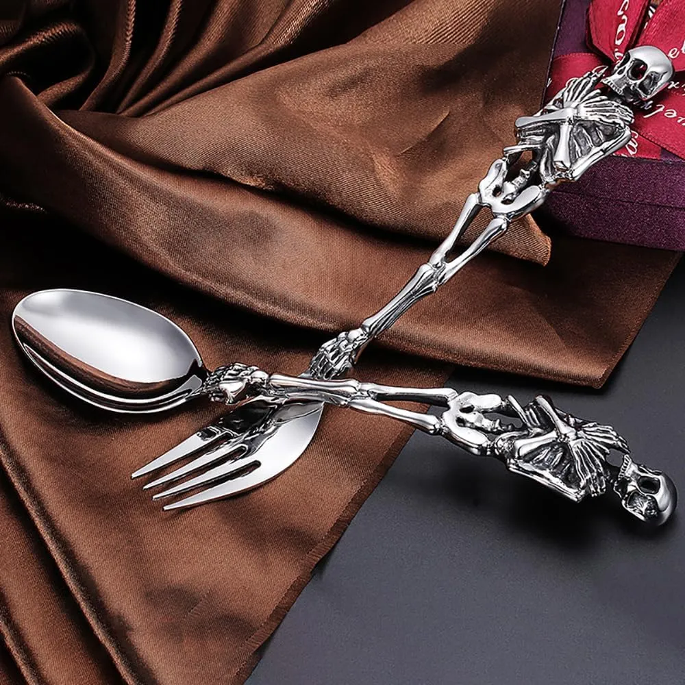 Halloween Essentials Cutlery Silverware Set 18 Piece Flatware Set for 6, Creative Skeleton Handle 18/10 Food-Grade Stainless Steel Utensils Set Best Gift Combo include Forks Spoons And Knives Set