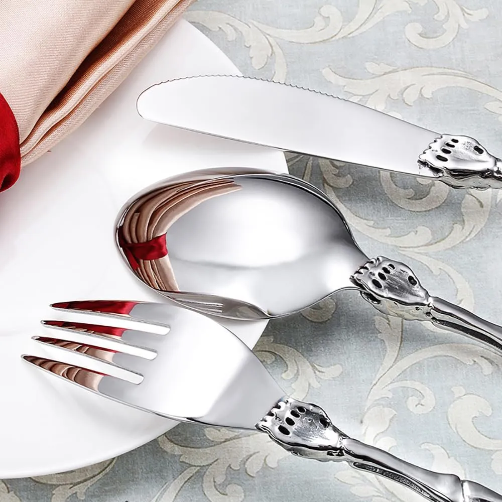 Halloween Essentials Cutlery Silverware Set 18 Piece Flatware Set for 6, Creative Skeleton Handle 18/10 Food-Grade Stainless Steel Utensils Set Best Gift Combo include Forks Spoons And Knives Set