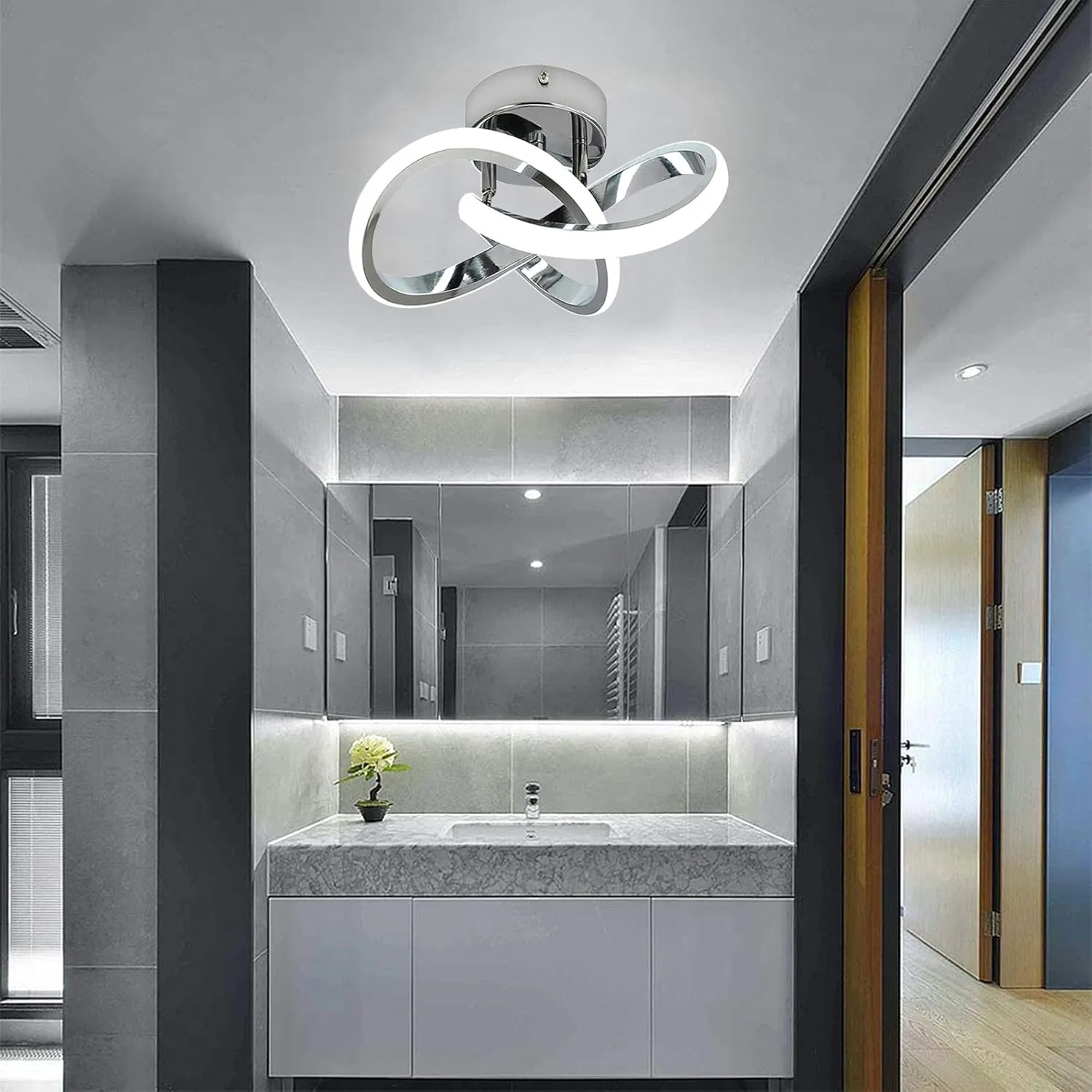 Hallway Light Acrylic Modern LED Ceiling Light Fixtures Cool White 6000K Close to Ceiling Lights for Bedroom Bathroom Kitchen Balcony Corridor Stair Aisle Curved Creative Design Celing lamp