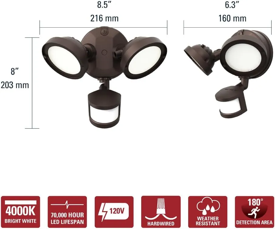 HALO TGS Outdoor Inegrated LED Motion Sensor Flood & Security Light Twin Round Head Bronze