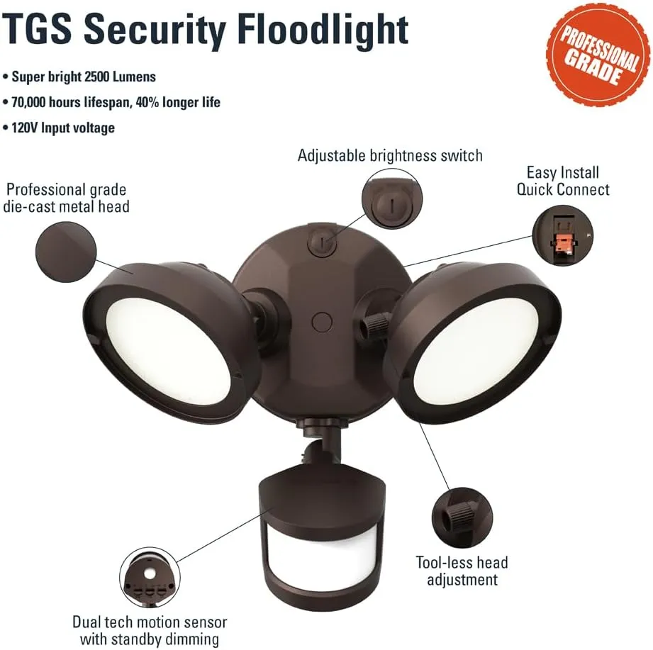 HALO TGS Outdoor Inegrated LED Motion Sensor Flood & Security Light Twin Round Head Bronze