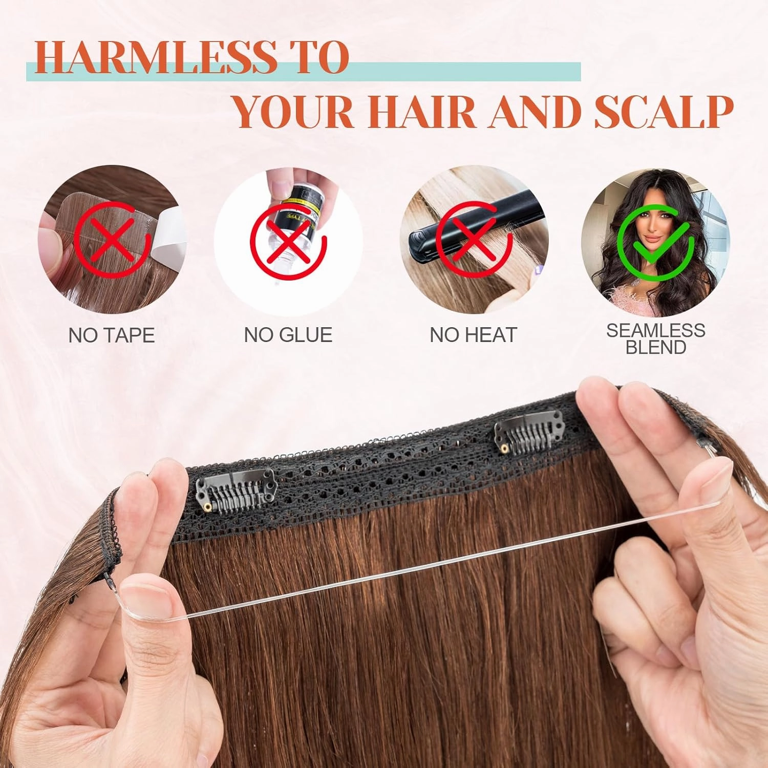 Halo Hair Extensions, Benehair Halo Blonde Hair Extensions for Women, 100% Human Hair Invisible Wire Hair Extensions for Adding Volume, 12 Inch Halo Extensions #4 Medium Brown
