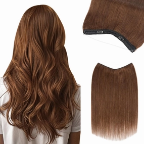 Halo Hair Extensions, Benehair Halo Blonde Hair Extensions for Women, 100% Human Hair Invisible Wire Hair Extensions for Adding Volume, 12 Inch Halo Extensions #4 Medium Brown