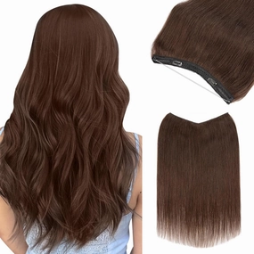 Halo Hair Extensions Real Human Hair, Benehair Brown Halo Hair Extensions Remy Human Hair, 20 Inch Invisible Wire Hair Extensions for Adding Volume Hair Halo Extensions For Women #02 Dark Brown