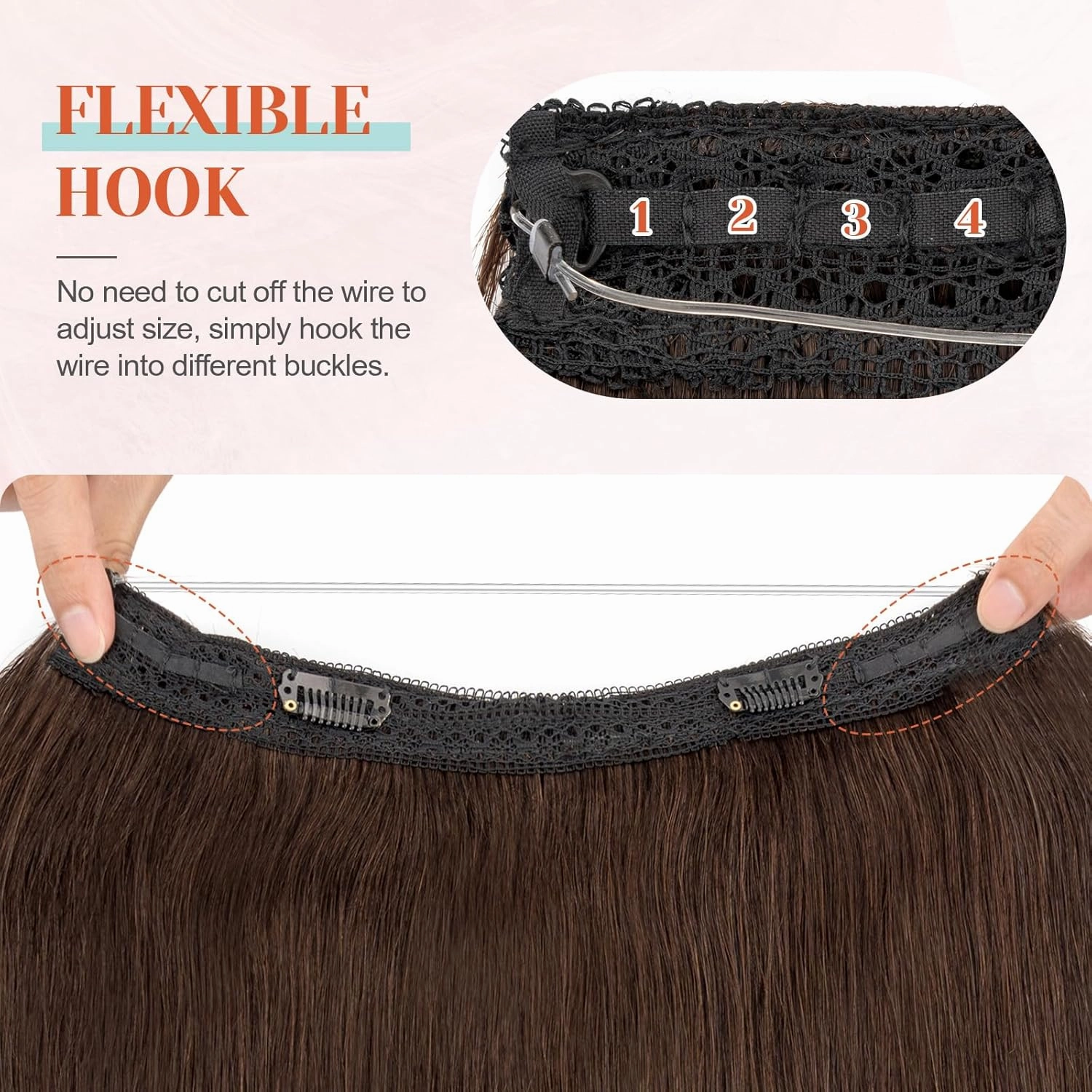 Halo Hair Extensions Real Human Hair, Benehair Brown Halo Hair Extensions Remy Human Hair, 20 Inch Invisible Wire Hair Extensions for Adding Volume Hair Halo Extensions For Women #02 Dark Brown