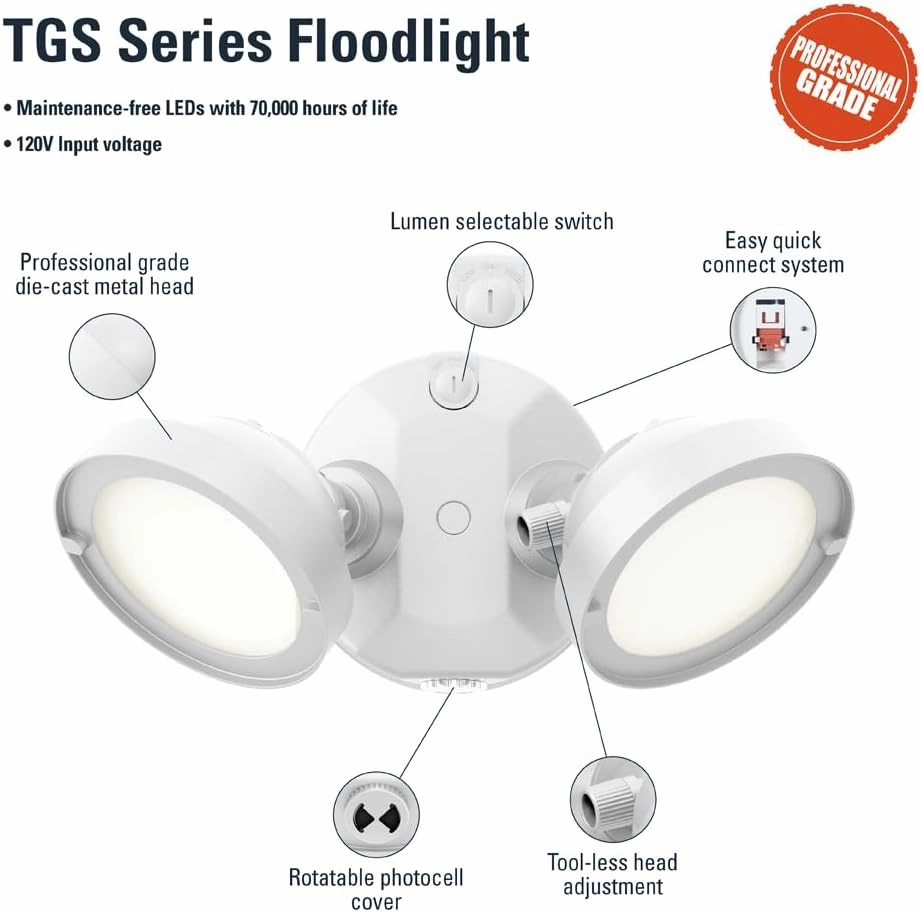 HALO TGS Outdoor LED Dusk to Dawn-Flood & Security Light Twin Round Head White